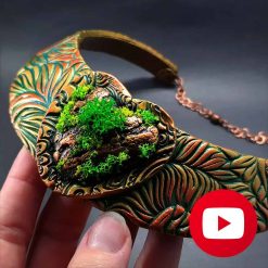 Necklace with nature motives: fern, tree bark, moss #26628