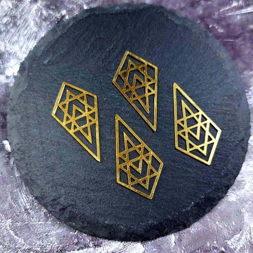 Medieval Castle Windows, 4 raw brass charms #33853