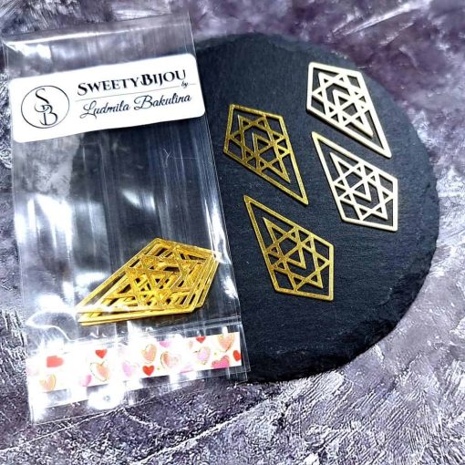 Medieval Castle Windows, 4 raw brass charms #33852