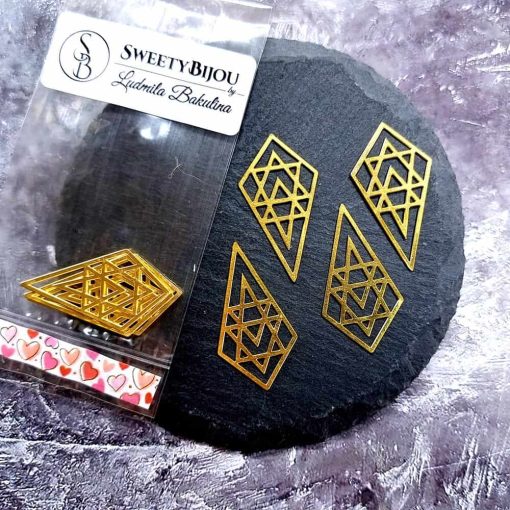 Medieval Castle Windows, 4 raw brass charms #33851