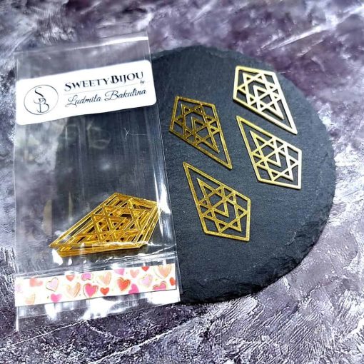 Medieval Castle Windows, 4 raw brass charms #33850