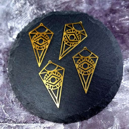 4 Raw Brass Charms "Eye of RA" #33942