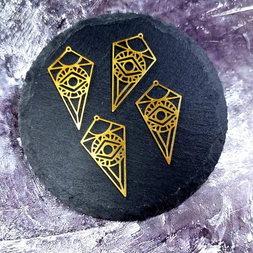 4 Raw Brass Charms "Eye of RA" #33944