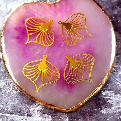 4 Raw Brass Charms "Golden Palm Leafs" #33966