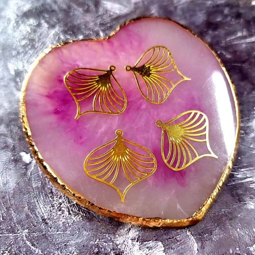 4 Raw Brass Charms "Golden Palm Leafs" #33967