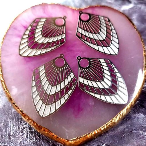 4 Stainless steel Charms "Silver Feathers" #33974