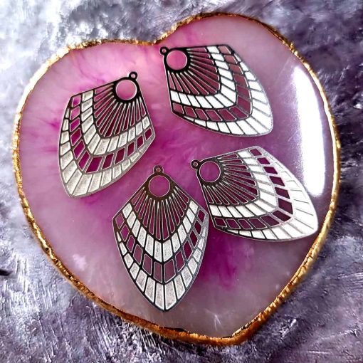 4 Stainless steel Charms "Silver Feathers" #33983