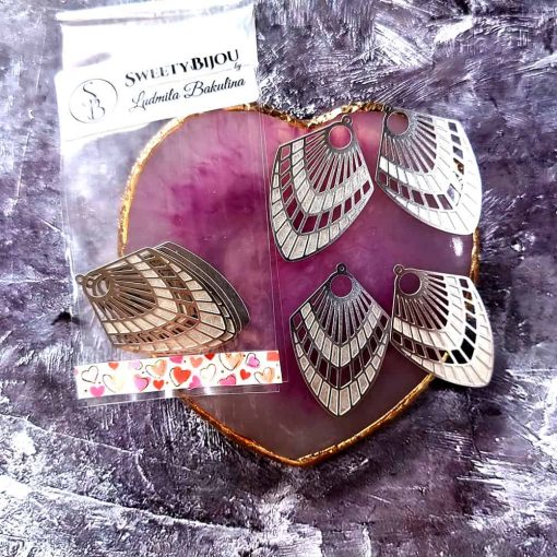 4 Stainless steel Charms "Silver Feathers" #33993