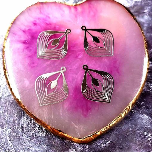 4 Stainless steel Charms "Silver Palm Leaves" #33977