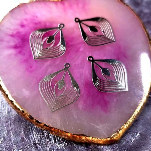 4 Stainless steel Charms "Silver Palm Leaves" #33984