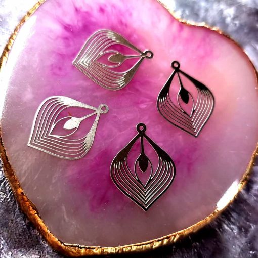 4 Stainless steel Charms "Silver Palm Leaves" #33986