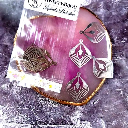 4 Stainless steel Charms "Silver Palm Leaves" #33991