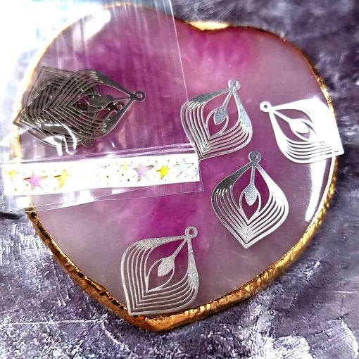 4 Stainless steel Charms "Silver Palm Leaves" #33994