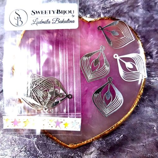 4 Stainless steel Charms "Silver Palm Leaves" #33997