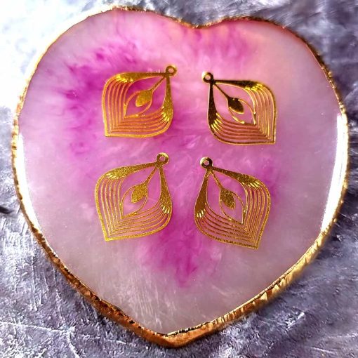 4 Raw Brass Charms "Golden Leaves" #33998