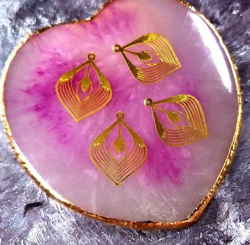 4 Raw Brass Charms "Golden Leaves" #34000