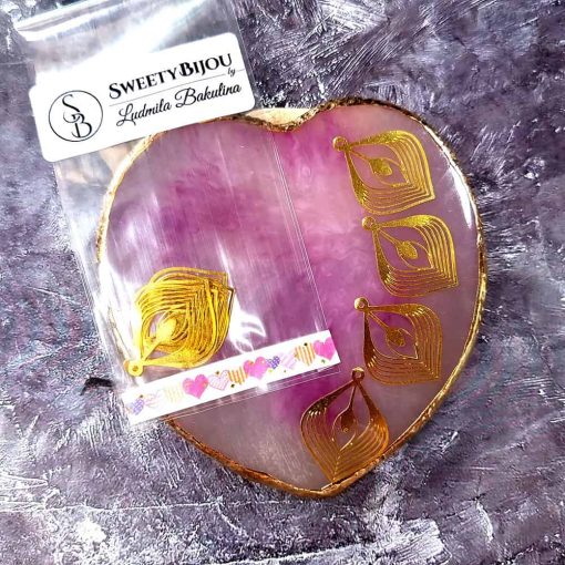 4 Raw Brass Charms "Golden Leaves" #34005