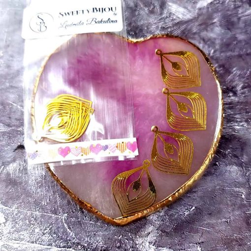 4 Raw Brass Charms "Golden Leaves" #34009