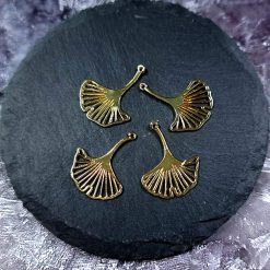 4 Glossy Golden color Charms "Gingko Leaves" #34001