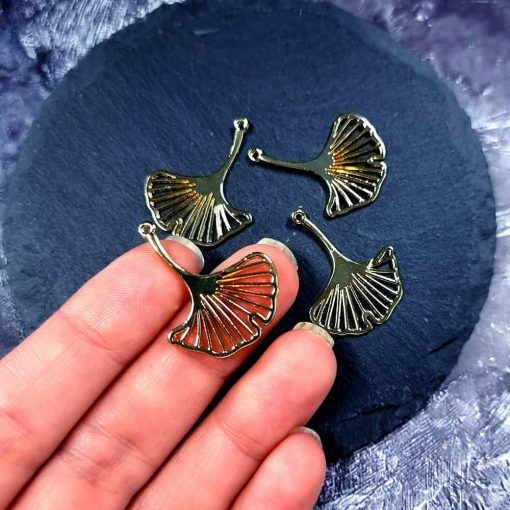 4 Glossy Golden color Charms "Gingko Leaves" #34003