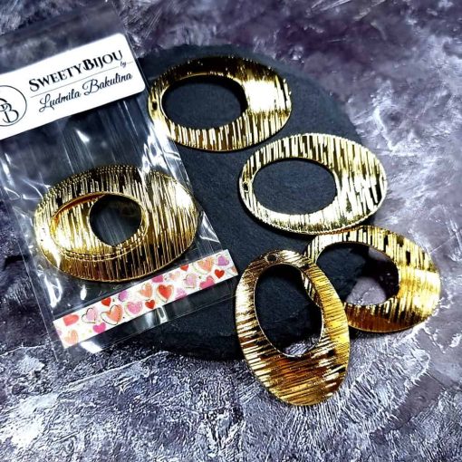 4 Glossy Golden color Charms "Ovals" #34024