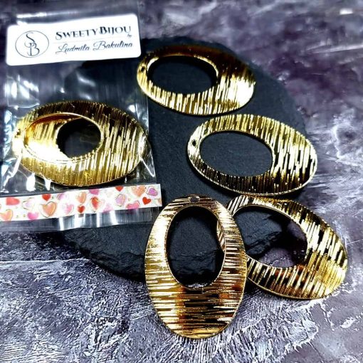 4 Glossy Golden color Charms "Ovals" #34027