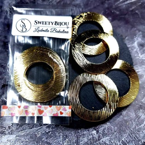 4 Glossy Golden color Charms "Circles" #34030