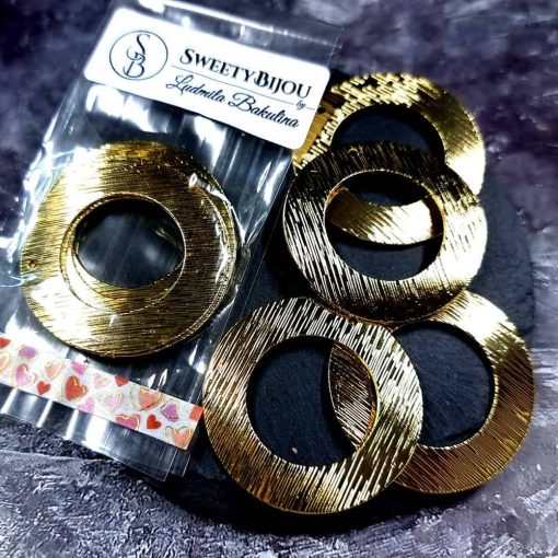 4 Glossy Golden color Charms "Circles" #34031