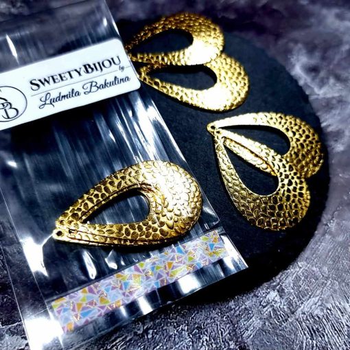 4 Textured Golden color Charms "Drops" #34041