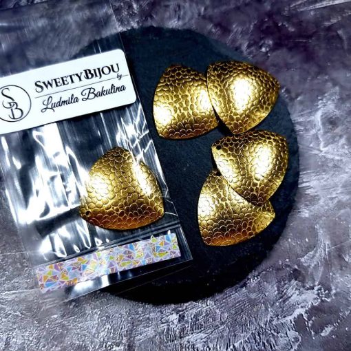 4 Textured Golden color Charms "Triangles" #34043