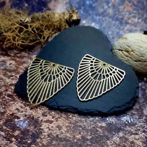 Earrings metal findings Golden color "Feather" #44586