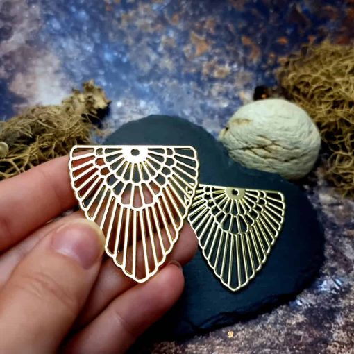 Earrings metal findings Golden color "Feather" #44594