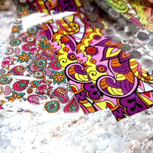 10 colorful Transfer Foils "Hippie style textile 3" #52661