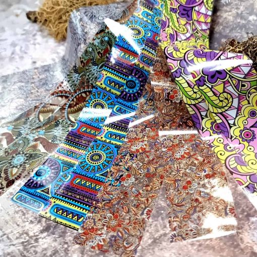 10 colorful Transfer Foils "Hippie style textile 4" #52670