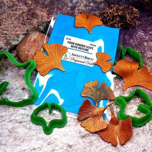 Four Gingko Leafs Texture with Outline - 145x95mm #149016