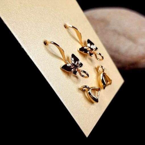 Pair of butterfly golden earrings hooks with bail #148474