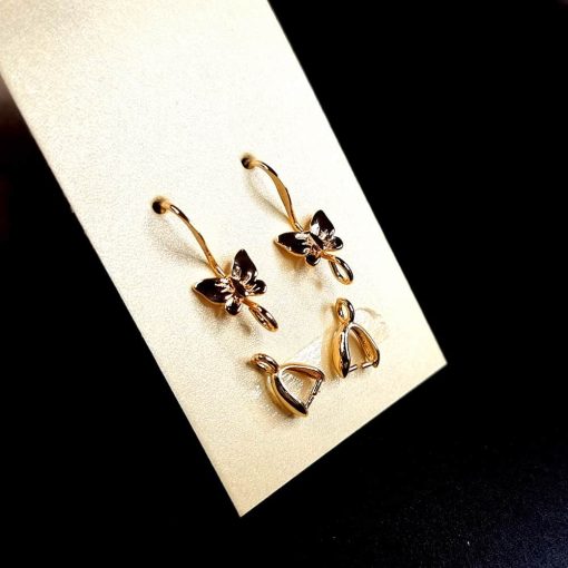 Pair of butterfly golden earrings hooks with bail #148486