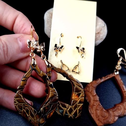 Pair of butterfly golden earrings hooks with bail #148497