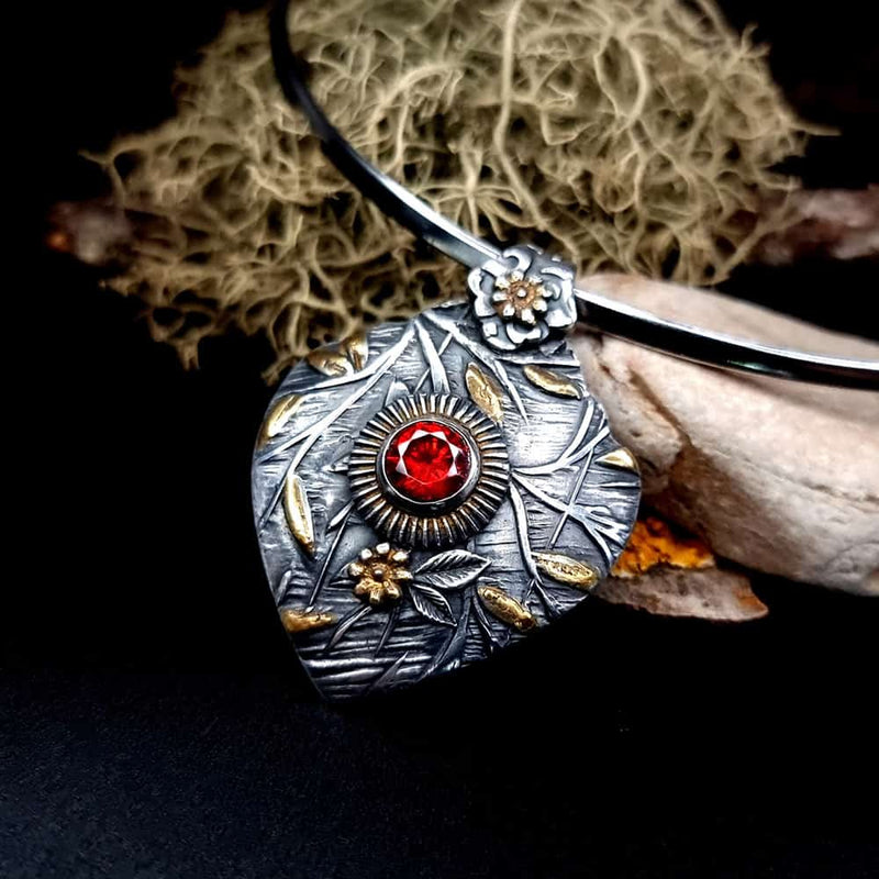 Silver Pendant with Red CZ by Ludmila Bakulina